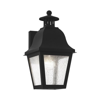 Traditional Black Seeded Glass Lantern Sconce, Direct Wired