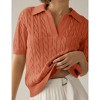 BLUEMING Elegant Women's V Neck Lapel Short Sleeve Cable Knit Sweater Top Breathable Pullover Casual V Neck Tee - 2 of 4