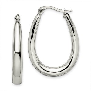 Black Bow Jewelry Tapered Teardrop Hoop Earrings in Stainless Steel - 32mm (1 1/4 Inch) - 1 of 4