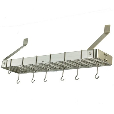 Old Dutch International Satin Nickel Wall-Mount Bookshelf Pot Rack with Grid and 12 Hooks