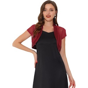 INSPIRE CHIC Women's Cap Sleeve Business Open Front Sheer Mesh Crop Bolero Shrug - 1 of 4