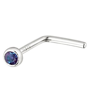 Jewelry Avalanche 22G 14K Gold Bezel-set Alexandrite L-shape Nose Stud - 1 of 3