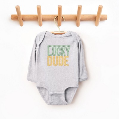 The Juniper Shop Block Checkered Lucky Dude Baby Long Sleeve Bodysuit