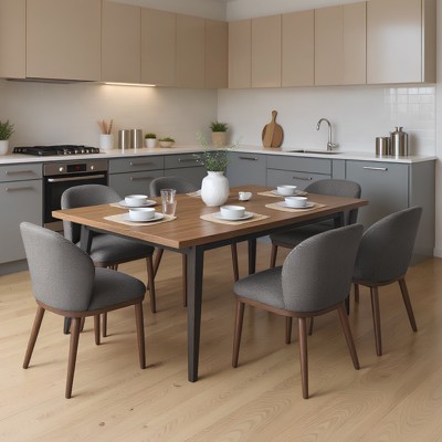 PU Leather Upholstered Dining Chairs Set with Wood Legs of 2, Mid-Century Modern Kitchen Chair w/Back, Easy Assembly, for Home Kitchen, Living Room