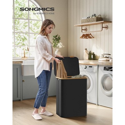Ink Black Collapsible Bamboo Laundry Hamper with Lid