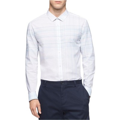 Calvin Klein Mens Blocked Button Up Shirt, white, 2XL Neck