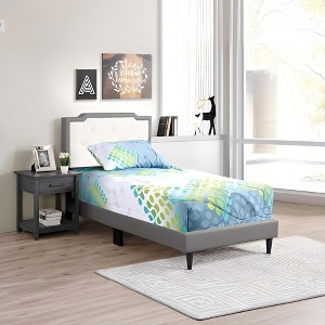 Sapphtopaz Modern Twin Size Bed Frame with Headboard Upholstered Platform Bed with Slat Support for Bedroom, Apartment, Hotel - 1 of 4