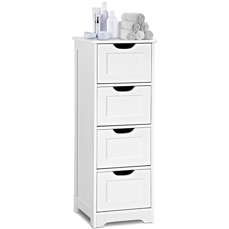 Tangkula 4 Drawers Bathroom Storage Cabinet Free-Standing Side Storage Organizer, White, 5 of 10
