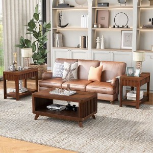 NicBex 2-Tier Side Table with Rounded Corners & Waterproof Surface, 25'' Rectangular End Table with Storage Shelf, Farmhouse Sofa Side Table - 1 of 4