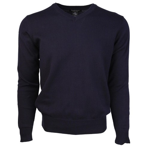 Marquis Men's Navy Blue Big & Tall Fit Solid V-neck Cotton Sweater