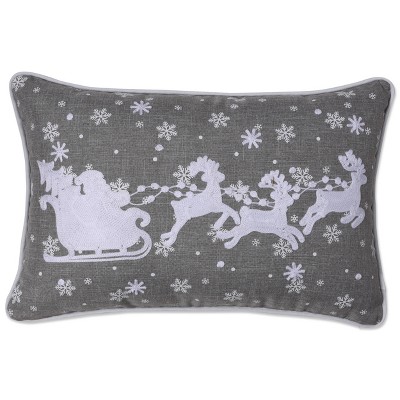 Indoor Santa Sleigh & Reindeers Lumbar Throw Pillow Cover Gray - Pillow Perfect