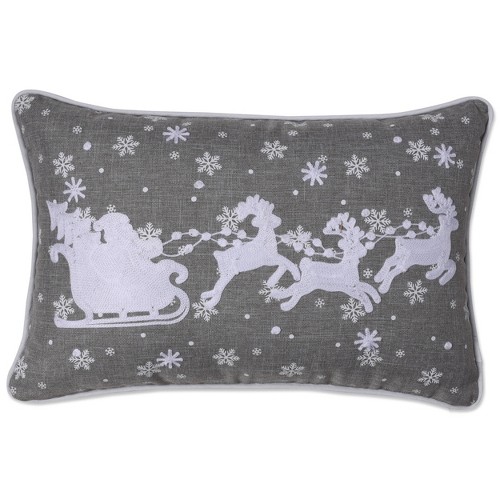 Indoor Christmas 'Santa Sleigh & Reindeers' Gray Rectangular Throw Pillow Cover - Pillow Perfect