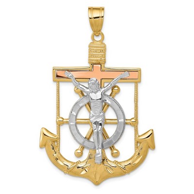 Black Bow Jewelry 14k TriColor Gold Diamond-cut Mariner's Crucifix Cross Pendant