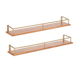 Kate and Laurel Camryn Rectangle Wood Floating Shelf, 2pk 24", Natural and Gold - 1 of 4