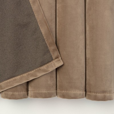 Taupe Velvet Blackout Privacy Window Curtain Panels, 52 x 63 Inches