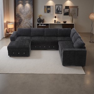 110.75" Chenille Oversized U-Shaped 6-Seater Sectional Sofa with Chaise Storage - 1 of 4