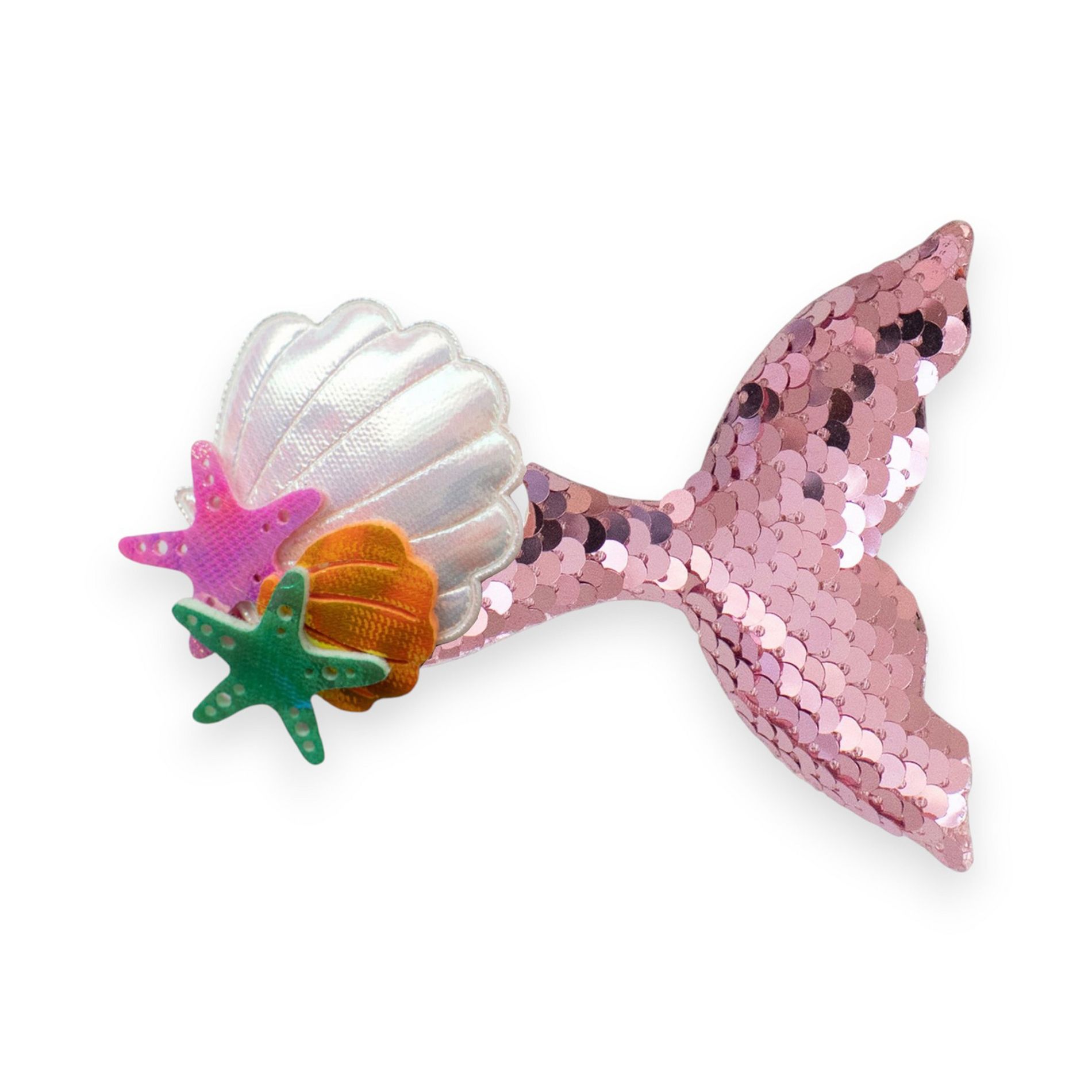 Summer Crystal - Sequin Mermaid Tail with Starry Shell Hair Clip - 1 Pack