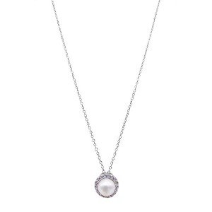 Adornia Rhodium Plated Freshwater Pearl Halo Necklace - 1 of 3