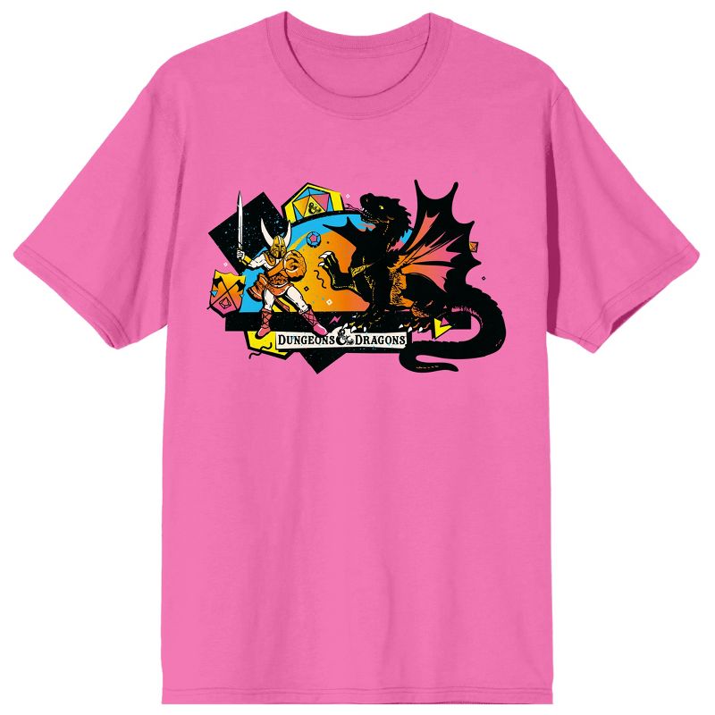 Dungeons & Dragons Warrior And Dragon Men's Neon Pink T-shirt, 1 of 4