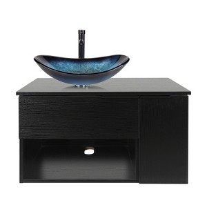 ELECWISH 28-Inch Bathroom Vanity, Modern Black Wall Mounted Bathroom Vanity with 1-Door and 1-Drawer - 1 of 4