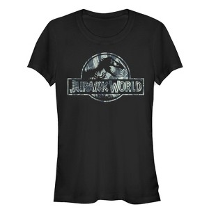 Juniors Womens Jurassic World Jurassic Worldscale Tropical T. Rex Logo T-Shirt - 1 of 3