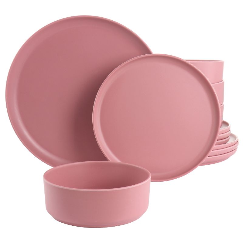Gibson Home Canyon Crest 12 Piece Round Melamine Dinnerware Set in Pink, 1 of 9