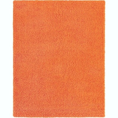 Tiger Orange 10'x13' Plush Rectangular Synthetic Shag Rug