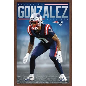 Trends International NFL New England Patriots - Christian Gonzalez 24 Framed Wall Poster Prints - 1 of 4