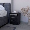 Gulches Philadelphia 2-Drawer Nightstand, Black Particle Board Bedside Table with Concealed Shelf & Metallic Railings - 3 of 4