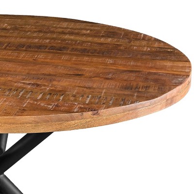 Rustic Farmhouse 48" Round Solid Mango Wood Dining Table with Iron Legs