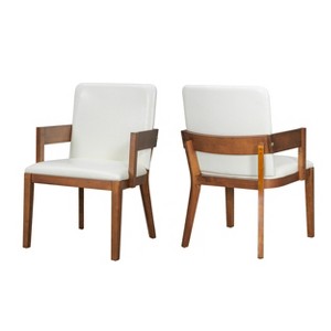 ModernLuxe Set of 2 Dining Chair PU Leather Upholstered Accent Chair with White Glossy Cushioned Seat&Wood Frame,Arm Chair Armless Chair, Black/Walnut - 1 of 4