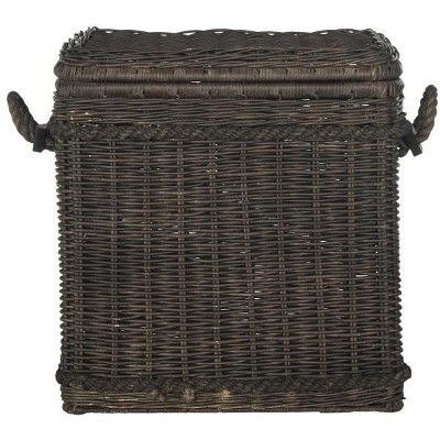 Tall Dark Natural Rattan Storage Trunk with Iron Frame