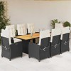 vidaXL 9 Piece Patio Dining Set with Cushions - Black Poly Rattan Outdoor Garden Furniture with Acacia Wood Tabletop and Adjustable Footrests - 2 of 4
