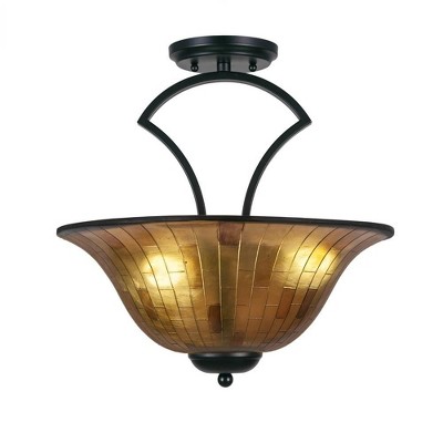 Toltec Lighting Zilo 3 - Light Flush Mount in  Matte Black with 16" Penshell Resin Shade