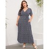 Coolmee Women Summer Maxi Dress Plus Size V Neck Wrap Floral Print Short Sleeves Ruffle Tiered Dress with Belt - 4 of 4