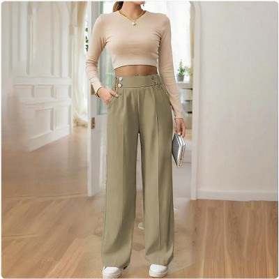 Wikineon Women's High-Waist Wide Leg Pants C Business Casual Trousers with Functional Pockets for Polished Comfort & Versatile Styling,beige, XXL Size