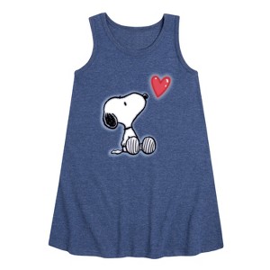 Girls' - Peanuts - Snoopy Heart -Toddler And Youth Girls Short Sleeve Aline Dress Graphic Sleeveless Aline Dress - 1 of 4