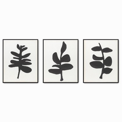 (Set of 3) 16" x 20" Abstract Floral Parchment Textured Framed Canvas Set - Tyler & Finn: Modern Botanical Wall Art, Polystyrene Frame