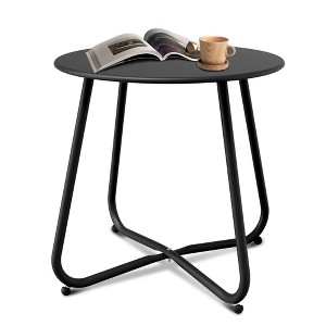 Decksplore Black 18-inch Small Round Side Table Outdoor Side Table Patio End Table with Adjustable Feet - 1 of 4