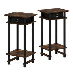 Furinno 2-17017 Turn-N-Tube Tall End Table with Bin, Amber Pine/Black/Black, Set of 2 - 1 of 1
