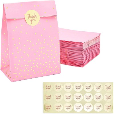 Sparkle and Bash 36-Pack Pink Gift Bags, Party Favors Bags with Gold "Thank You" Stickers (5.15 x 8.6 in)