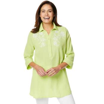 Woman Within Women's Plus Size Embroidered Gauze Tunic