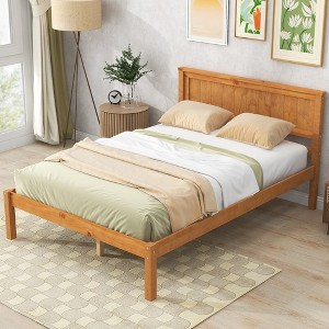 Full Size Platform Bed Frame With Headboard, Wood Slat Support Wood Platform Bed, No Box Spring Needed Full Bed Frame - 1 of 4