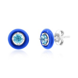 Simona Sterling Silver Enamel & Gemstone Halo Studs  - Garnet - Available Colors: Red, - 1 of 2