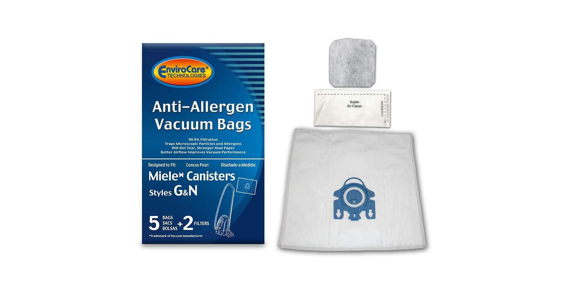 EnviroCare Replacement Allergen Vacuum Cleaner Dust Bags made to fit Miele AirClean 3D Canisters Style GN 5 Pack with 2 Filters