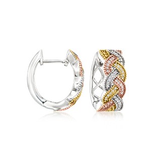 Ross-Simons 0.24 ct. t.w. Diamond Braided Hoop Earrings in Tri-Colored Sterling Silver - 1 of 2