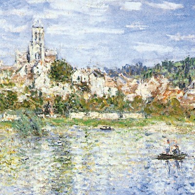 Medium Gold Framed Canvas Painting of Vetheuil in Summer