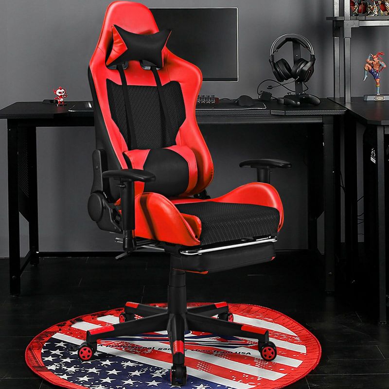Costway  Gaming Chair Massage Reclining Racing Office Computer Chair with Footrest Red, 3 of 11