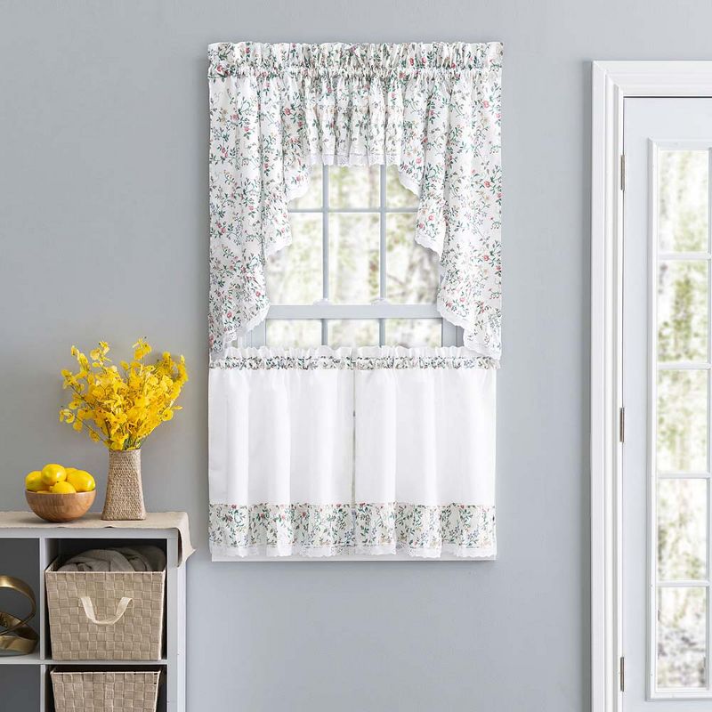 Ellis Country Floral Small Scale 1.5" Rod Pocket Floral Pattern with Ruffle Lace Edge Swag 58"x36" Multicolor, 2 of 4