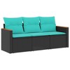vidaXL Patio Sofa Set - Black Poly Rattan, Modern 3-Piece Outdoor Furniture with Cushions and Storage, Black and Blue - 3 of 4